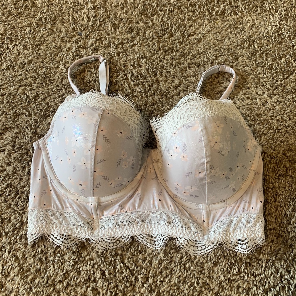 VICTORIA'S SECRET FLORAL LONGLINE BRA 34DD